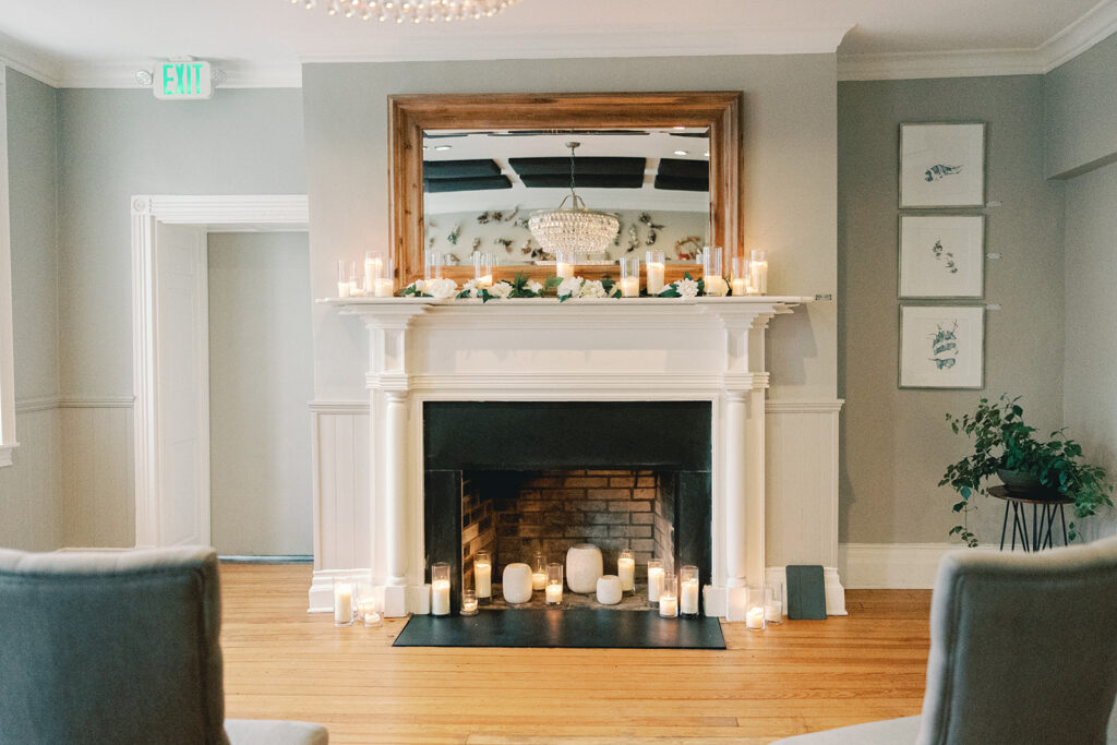 an intimate wedding ceremony set up at Field and Main Restaurant
